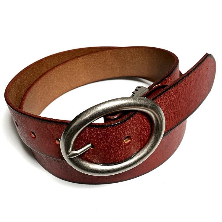 オーバルバックル レザーベルト (レッド) - tachiya -X- 茶色 Belt 牛革 本革 カジュアル アメカジ ユニセックス サイズ調節可能 セレクトアイテム | メンズセレクト | 02
