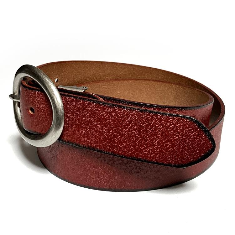 オーバルバックル レザーベルト (レッド) - tachiya -X- 茶色 Belt 牛革 本革 カジュアル アメカジ ユニセックス サイズ調節可能 セレクトアイテム | メンズセレクト | 03