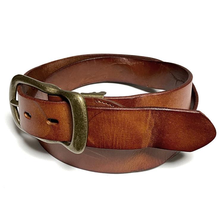 ビンテージダメージ加工 レザーベルト (ブラウン) - tachiya -X- 茶色 Belt 牛革 本革 カジュアル アメカジ ユニセックス サイズ調節可能 セレクトアイテム | メンズセレクト | 02