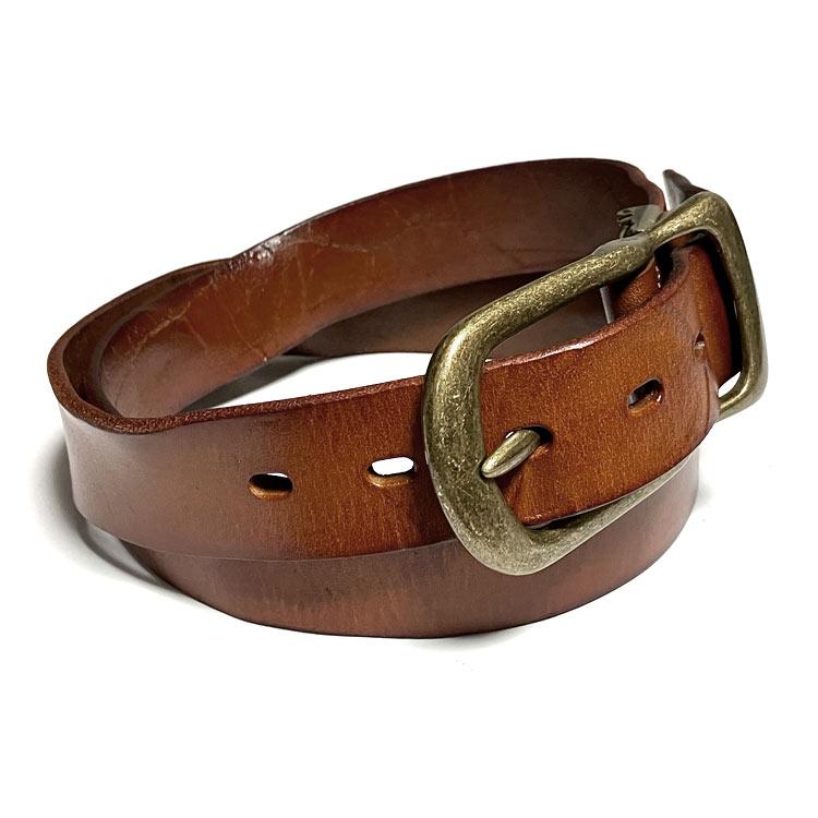 ビンテージダメージ加工 レザーベルト (ブラウン) - tachiya -X- 茶色 Belt 牛革 本革 カジュアル アメカジ ユニセックス サイズ調節可能 セレクトアイテム | メンズセレクト | 03