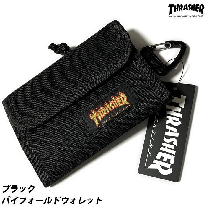 バイフォールドウォレット (ブラック) - THRASHER スラッシャー -X- 黒地 Bifold 二つ折り財布 サイフ 雑誌 マガジン スケーター スケートボード ストリート | THRASHER