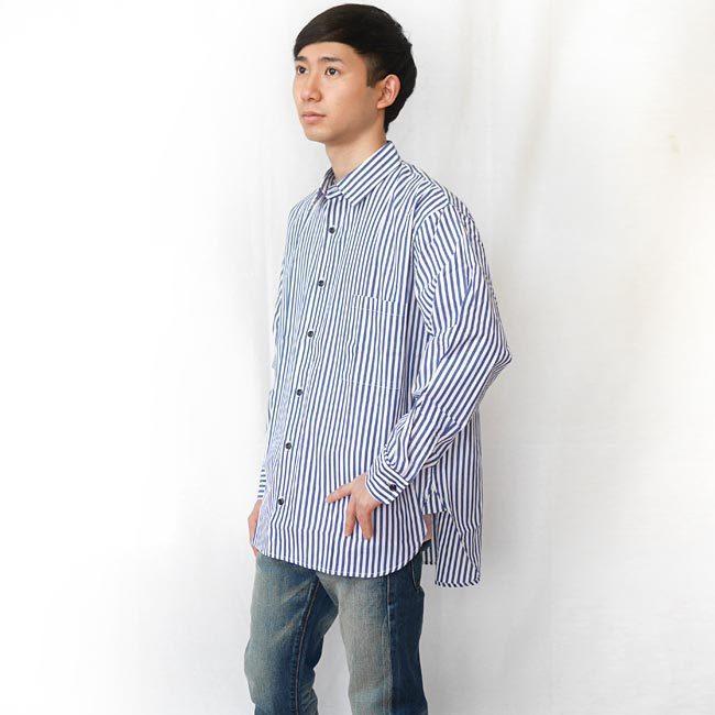 BIGシルエット ストライプシャツ (ブルーst) -G- 長袖 青色 爽やか 綺麗目カジュアル ストリート ビックシルエット | メンズセレクト | 03