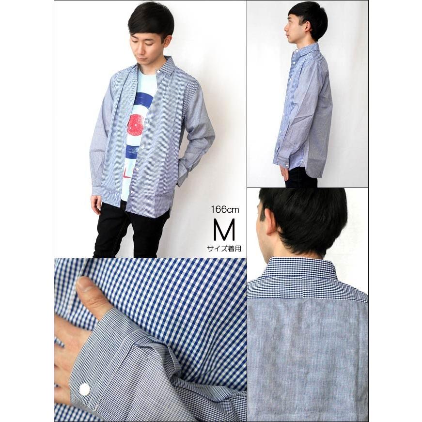 ギンガムチェック 切替シャツ (ブルー) -G- 長袖 青色 チェック柄 爽やか 綺麗目カジュアル ストリート | メンズセレクト | 06