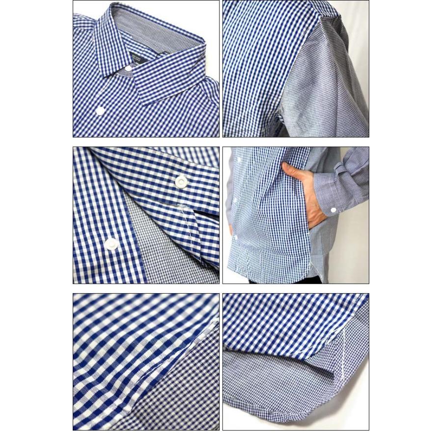 ギンガムチェック 切替シャツ (ブルー) -G- 長袖 青色 チェック柄 爽やか 綺麗目カジュアル ストリート | メンズセレクト | 07