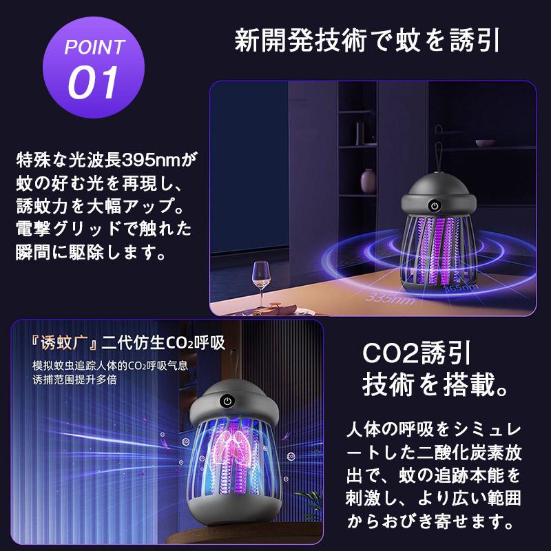 電撃殺虫器 蚊取り器 UVライト 二点セット 強力吸引 USB充電 LED 静音