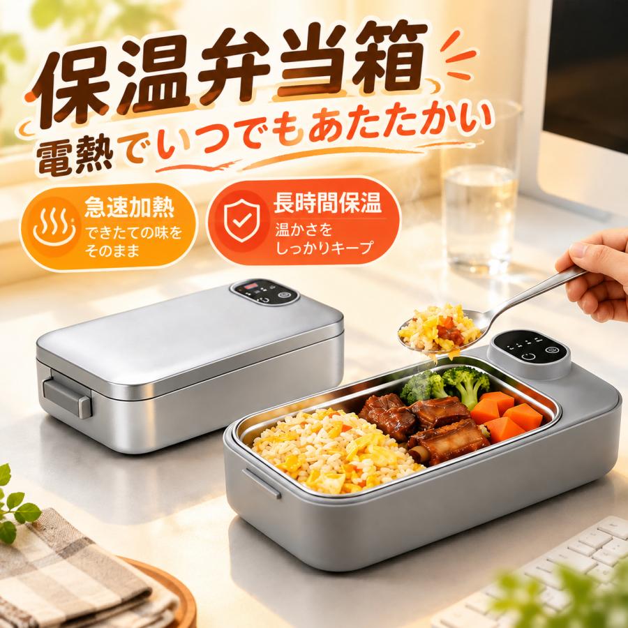 電熱弁当箱 1L大容量 保温力最強 免注水加熱 USB充電式 携帯便利 自動加熱 電熱弁当箱 保温弁当箱 充電式 USB弁当箱 温める 弁当箱 オフィス