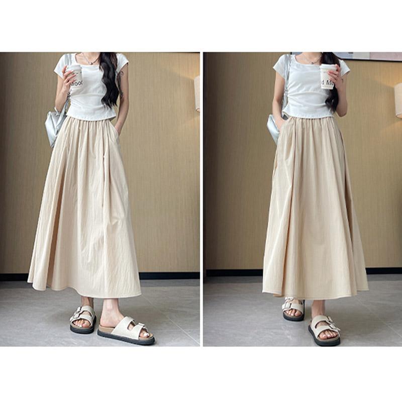 レディース スカート ロング Aライン ウエストゴム ポケット付き