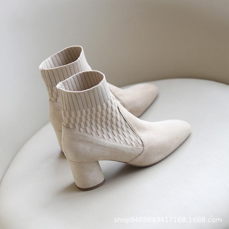 ソックス風 ショートブーツ レディース ニットブーツ 厚底ブーツ