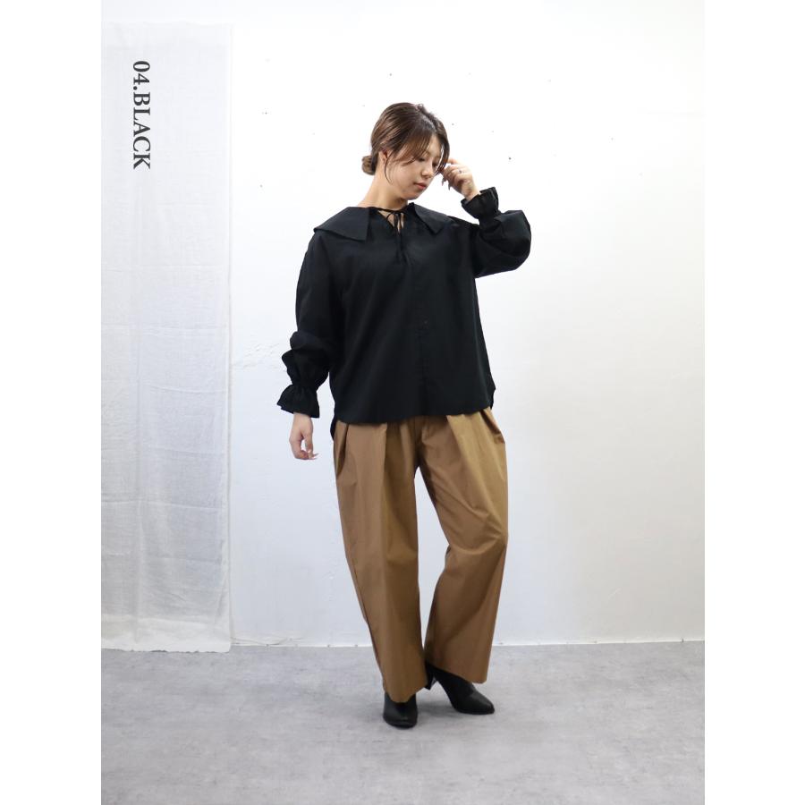 NARU（ナル）ふんわりローン スキッパーリボンブラウス : Bamboo Leaf 