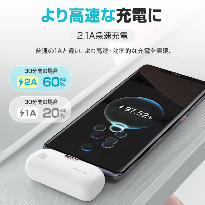 モバイルバッテリー 大容量 超軽量 2.1A急速充電 5000mAh 残量表示 カプセルデザイン 充電器 ケーブル内蔵 スマホ充電器 Type-C Lightning｜bamboodepart｜10