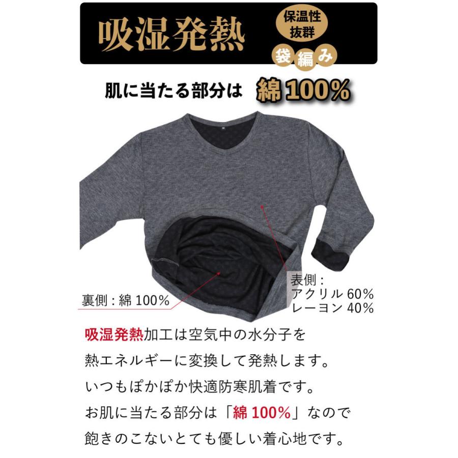 長袖V首シャツ.タイツ.吸湿発熱・保温・袋編み?二重構造?肌側.綿100
