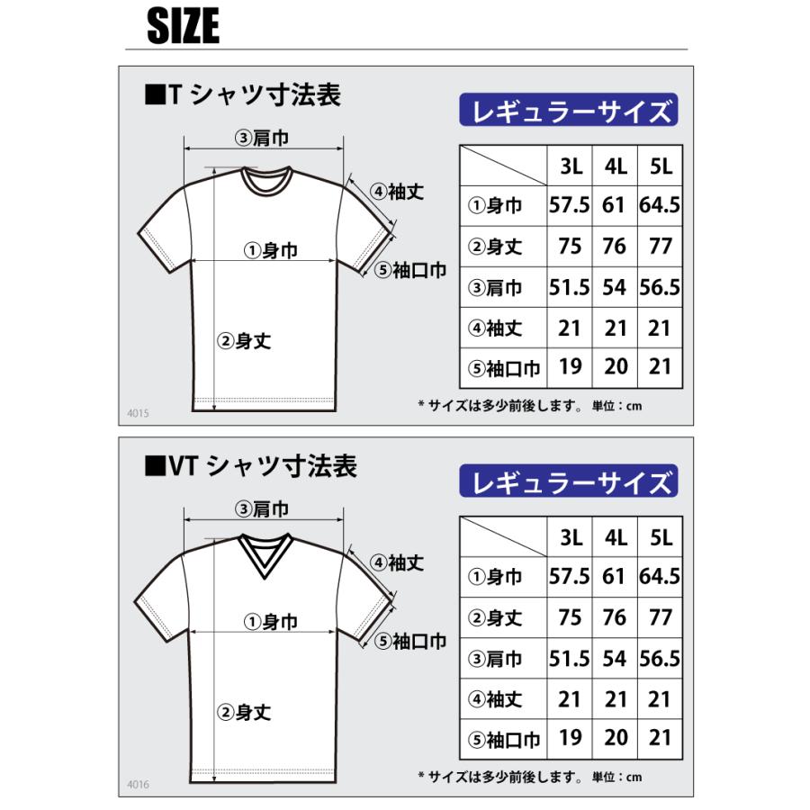 大きいサイズ.丸首Tシャツ.V首Tシャツ無地 白/黒.3L/4L/5Lメール便OK  