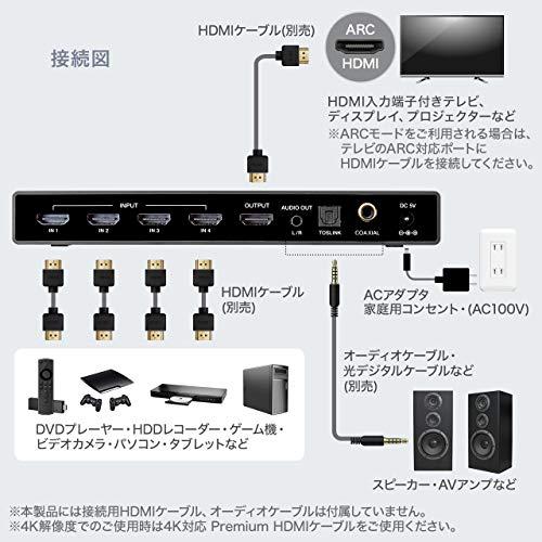 サンワダイレクト HDMI 切替器 4K 60Hz 4入力1出力 自動/手動切り替え 光デジタル ARC リモコン付き Switch PS5対応 40｜bananamint｜03