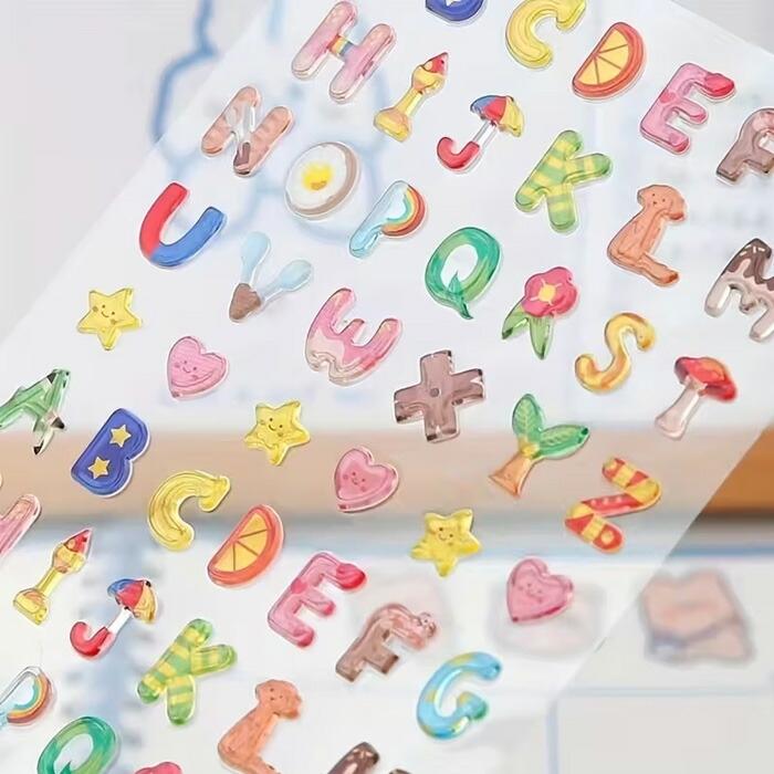 3D 立体 シール ぷくぷく アルファベット 数字 おはじきシール