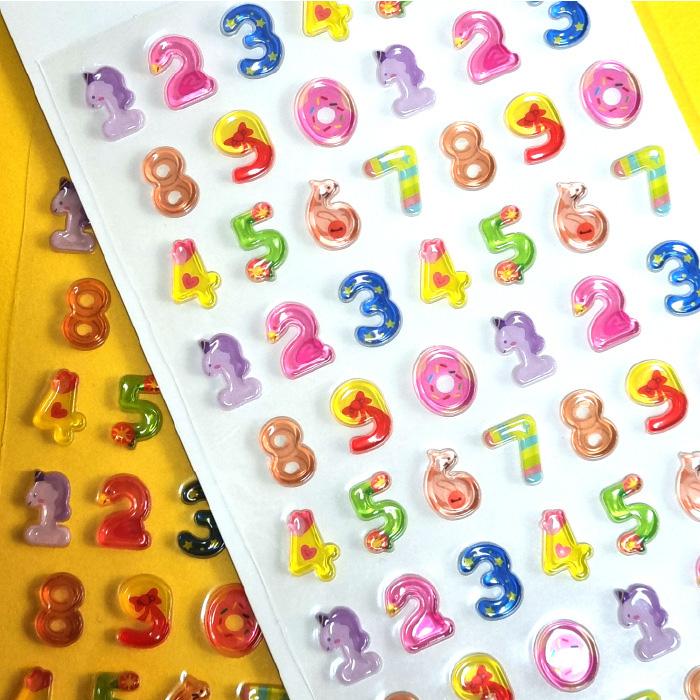 3D 立体 シール ぷくぷく アルファベット 数字 おはじきシール