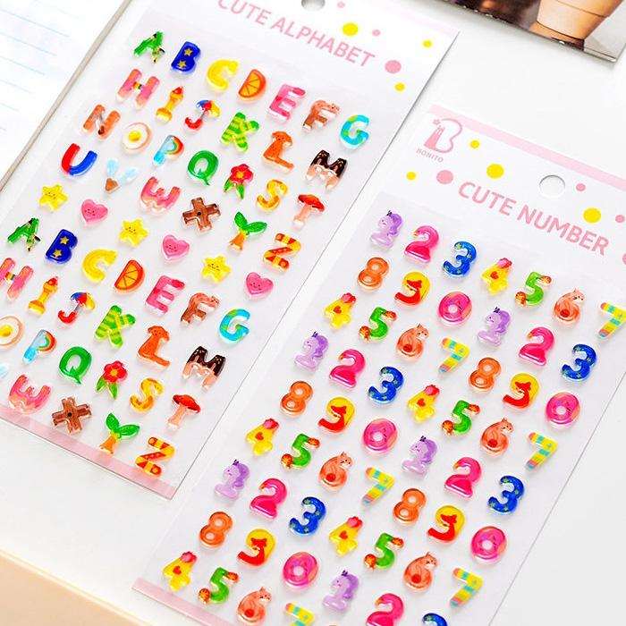 3D 立体 シール ぷくぷく アルファベット 数字 おはじきシール