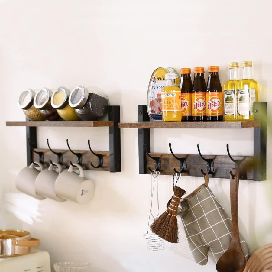 YMYNY ウォールハンガー 2個セット ウォールシェルフ 壁掛け 40cm壁掛け棚 四連ダブルフック 玄関 浴室 寝間 台所 壁掛け収納 ウォールフ |  | 03