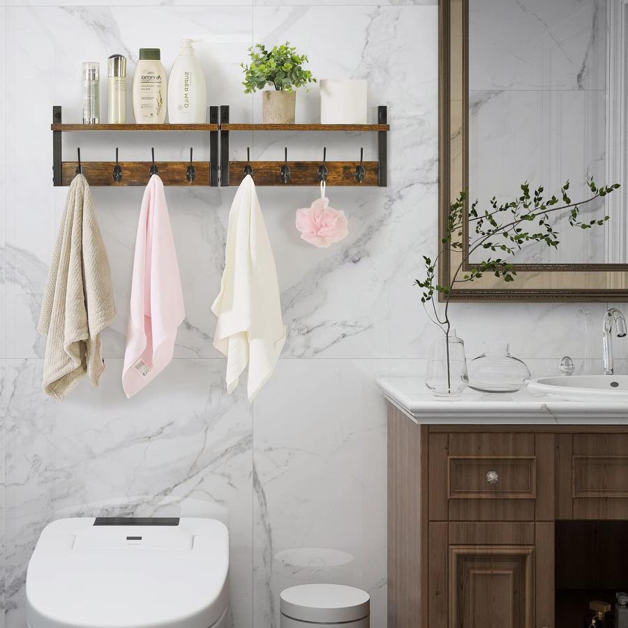 YMYNY ウォールハンガー 2個セット ウォールシェルフ 壁掛け 40cm壁掛け棚 四連ダブルフック 玄関 浴室 寝間 台所 壁掛け収納 ウォールフ |  | 04