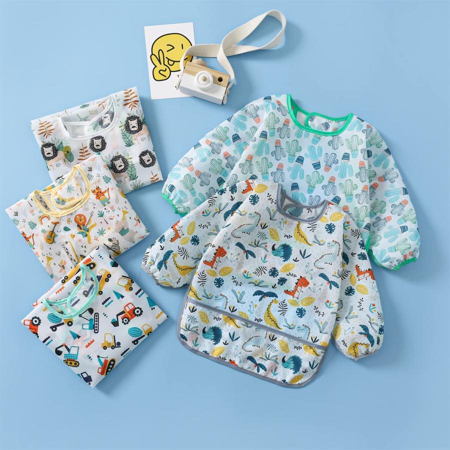 [HaimoBurg] 5枚セット 長袖エプロン 食事用 防水エプロン 軽量 速乾 子供用 保育園用 幼稚園用 6-30ヶ月 (5枚セット A) |  | 01