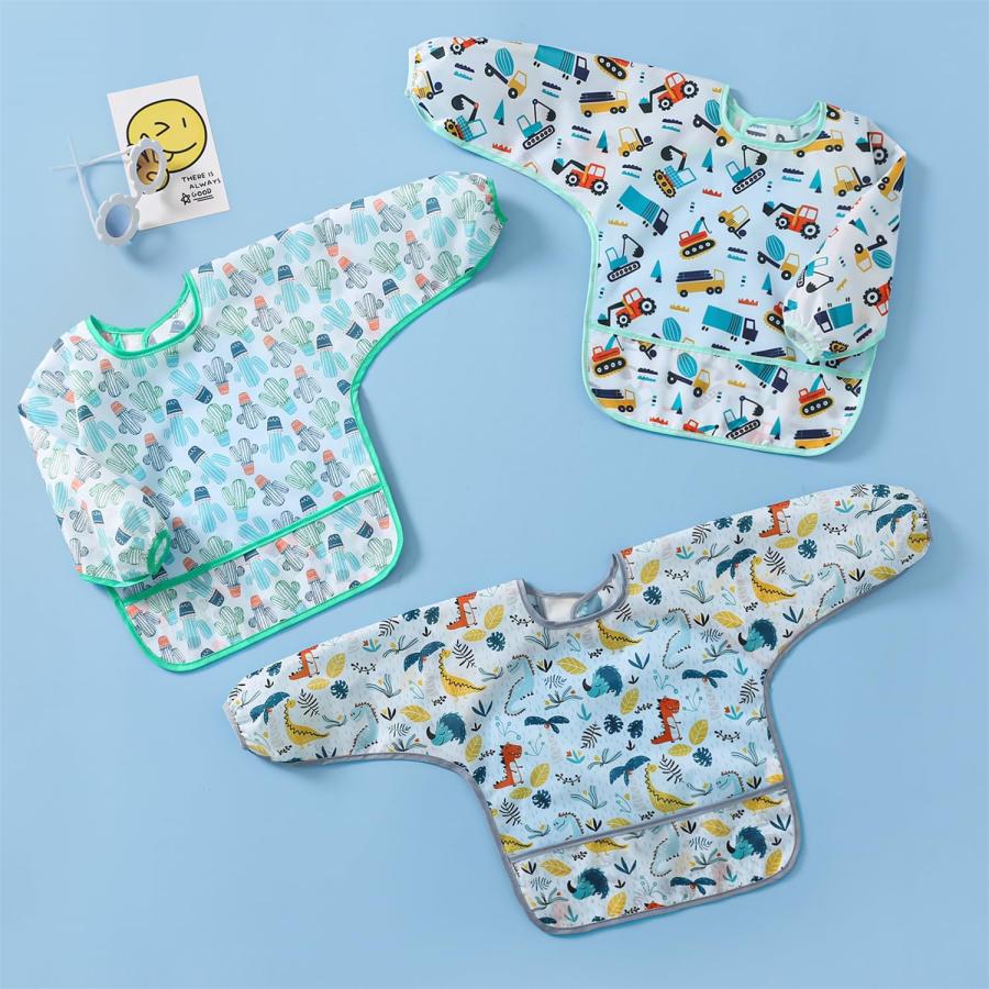 [HaimoBurg] 5枚セット 長袖エプロン 食事用 防水エプロン 軽量 速乾 子供用 保育園用 幼稚園用 6-30ヶ月 (5枚セット A) |  | 02