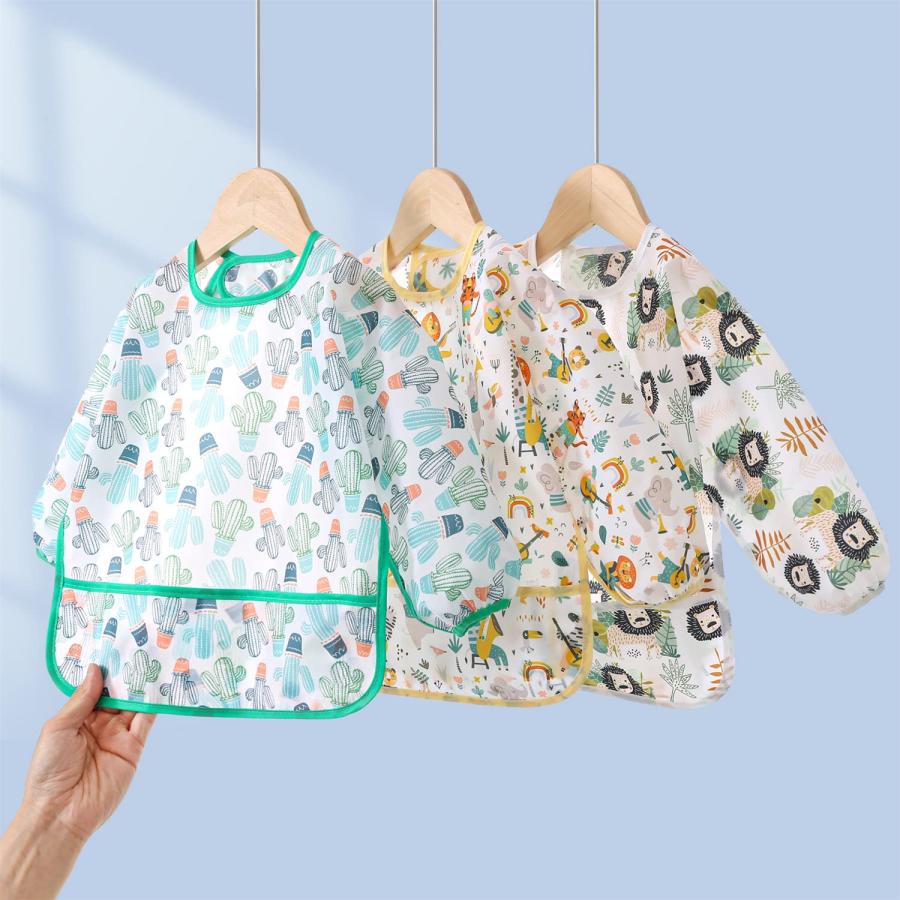 [HaimoBurg] 5枚セット 長袖エプロン 食事用 防水エプロン 軽量 速乾 子供用 保育園用 幼稚園用 6-30ヶ月 (5枚セット A) |  | 05