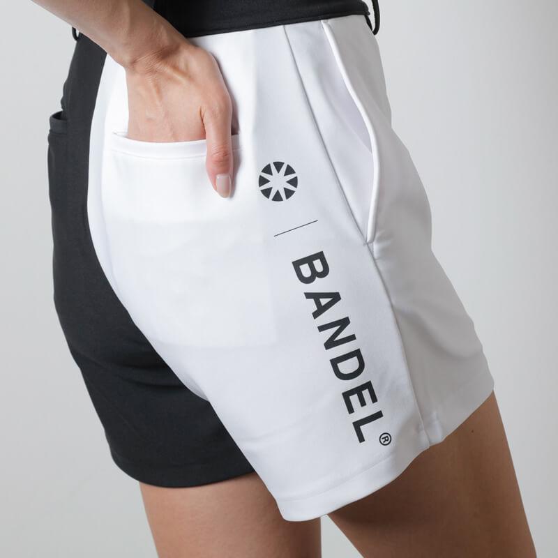 バンデル BANDEL ゴルフウェアレディース ショートパンツ WOMENS BASIC COMBINATION SHORTS 女性 ゴルフ ファッション WHITE×LEFT BLACKRIGHT