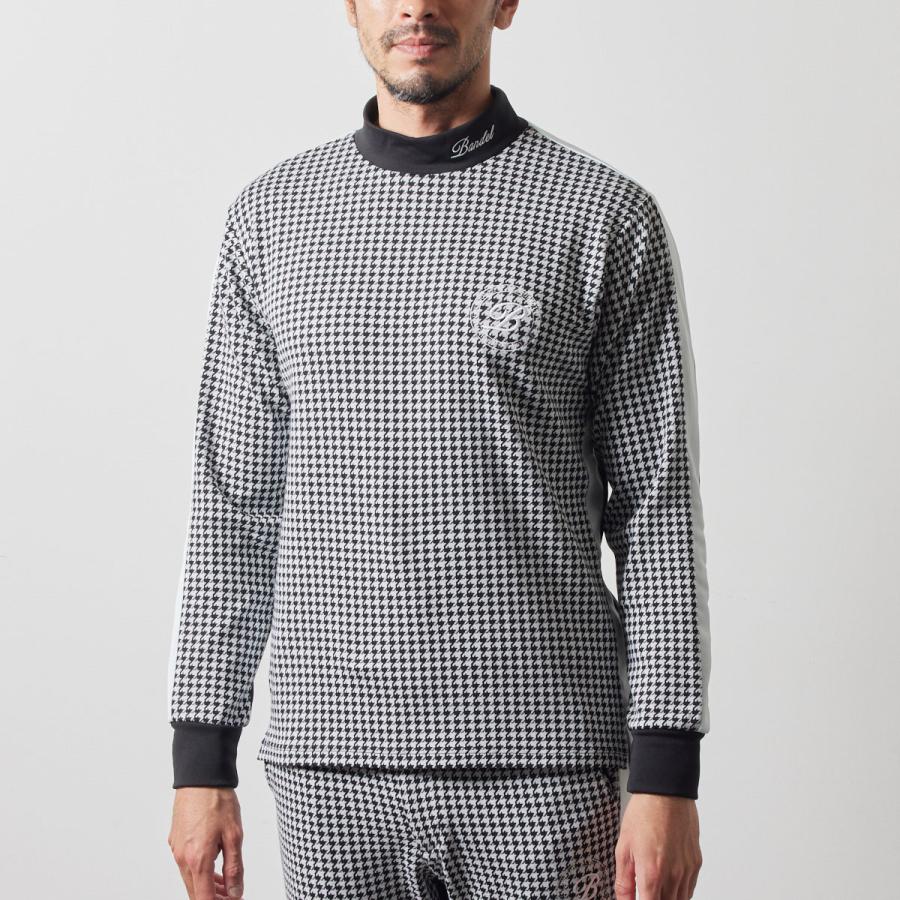 バンデル　モックネック　グレー白黒 BANDEL（バンデル） HOUNDSTOOTH BICOLOR L/S MOC SHIRTS モックネック