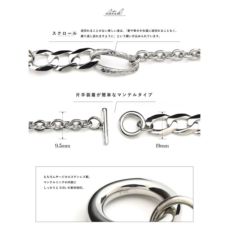 ペアブレスレット ブレスレット ステンレス サージカルステンレス 316L 金属アレルギー ハワイアンジュエリー マンテル 太め 極太 シルバーの画像