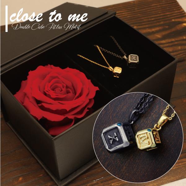 受賞店舗 プリザーブドローズ付き ペアネックレス アトラス K18gp シルバー ブルーダイヤ プリザーブドフラワー バッグ ギフト Close To Me 流行に Kataanda Com