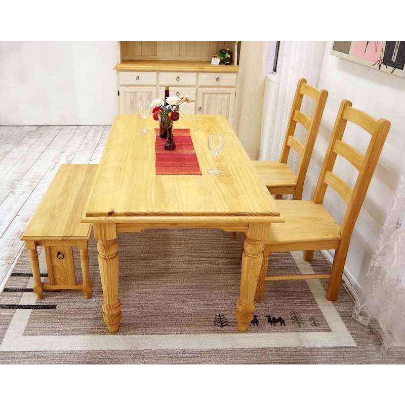 無垢木製のカントリー調ダイニングテーブルセット4〜5人用 160cm幅 