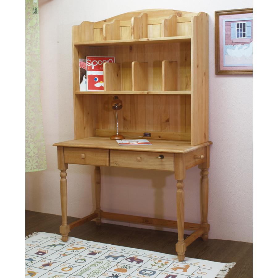 ナチュラルカントリー 学習机 無垢パイン木製 オイル仕上げ イリデ本棚付きデスク単品 ナチュラル色 木製取手_1