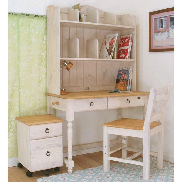 白い無垢木製フレンチカントリー学習机 パインデスクファイルチェスト