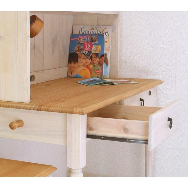 白い無垢木製フレンチカントリー学習机 パインデスクファイルチェスト