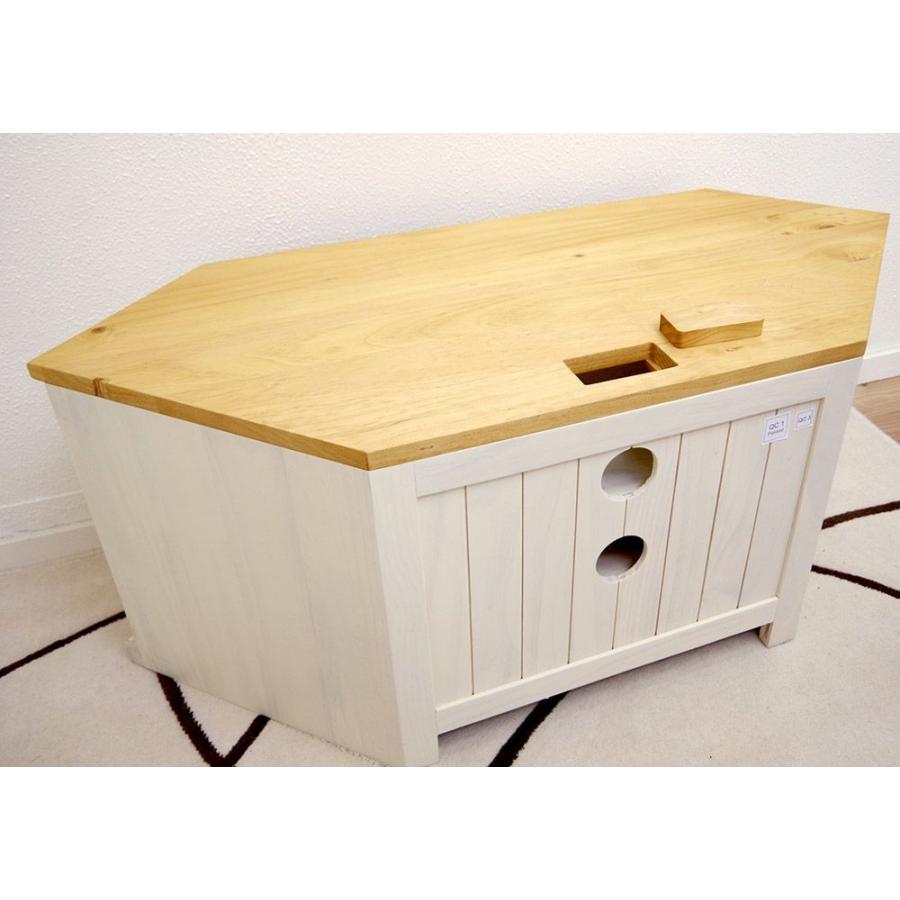 高さの低い 白いコーナーテレビ台 フレンチカントリー ローテレビ