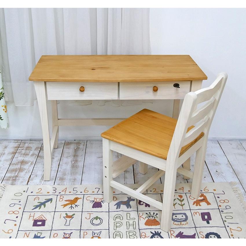 【木ノ子ママ】NITORIベージュ木製学習机デスク 白　木目調ホワイト 天然木パイン無垢材の学習机 フレンチカントリー パインデスクセット