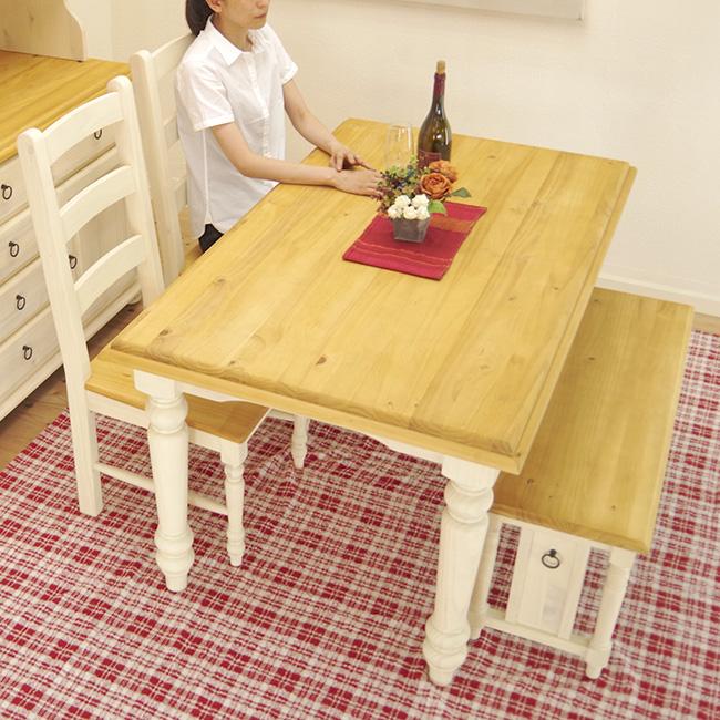 フレンチカントリー 4人用ダイニングテーブル 4点セット 140cm幅 