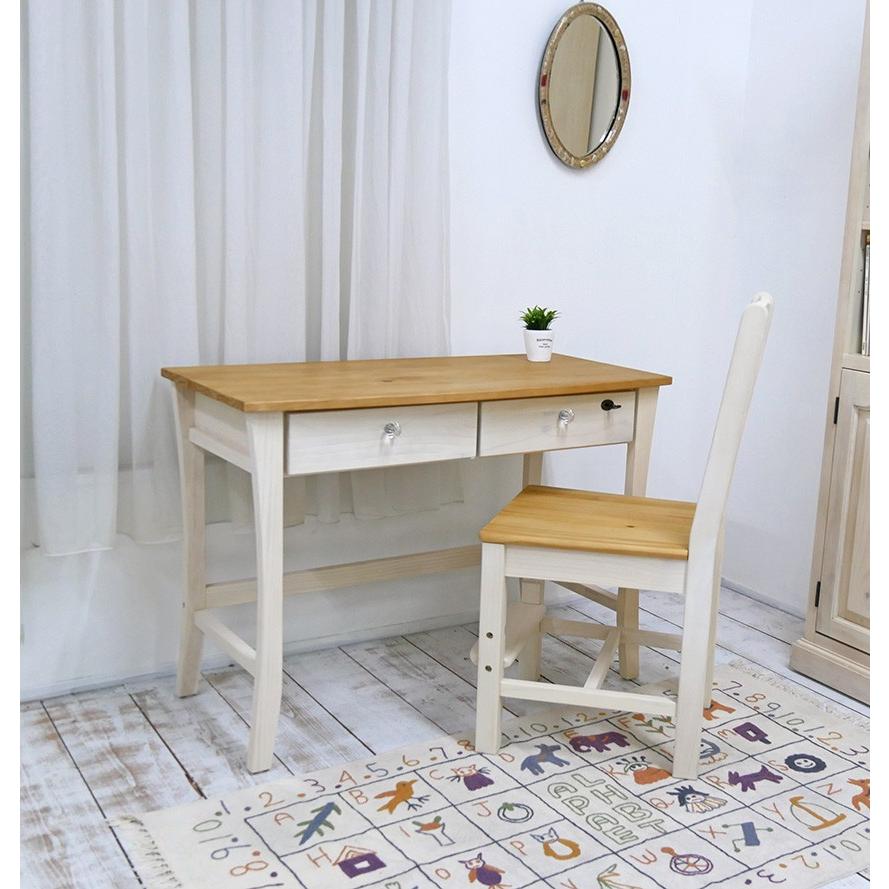 人気 フレンチカントリー学習デスク2点セット バレンシア チェア97セット クリスタルガラス取っ手 幅105cm 奥浅パインカントリー机 子供部屋家具 Dpo Nocnil Fr