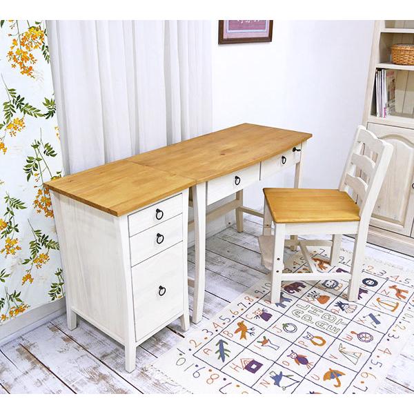 白いフレンチカントリーデスク サイドチェストF03+学童チェア85セット