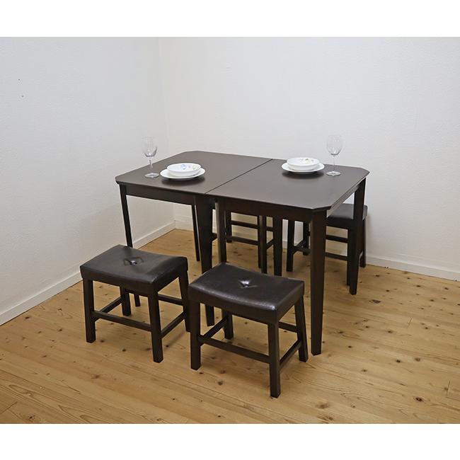 4人用食卓セット 60x75cm角 木製 ダイニングテーブル2台 スツール4脚 6 