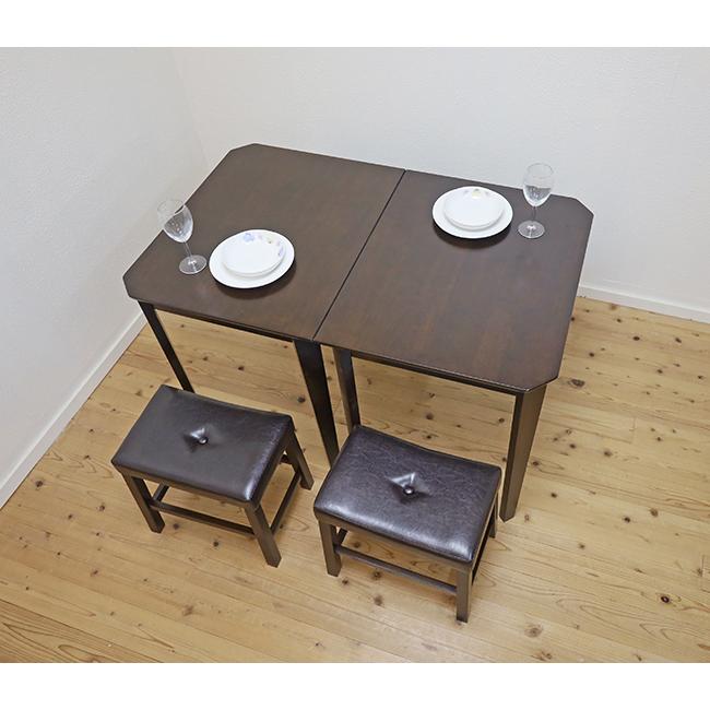 4人用食卓セット 60x75cm角 木製 ダイニングテーブル2台 スツール4脚 6 