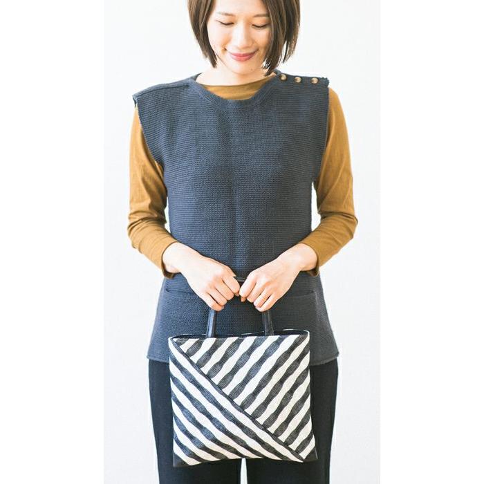 ゼブラストライプ バッグ（小） 麻 リネン レザー 日本製 レディース