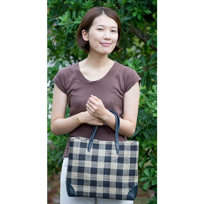 先染め バッグ 麻 リネン モダン 和 格子 チェック ボーダー 小物 日本 