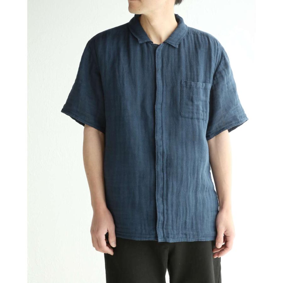 かや 襟付きシャツ 綿100％ 日本製 蚊帳 涼しい 半袖 吸水 速乾 メンズ