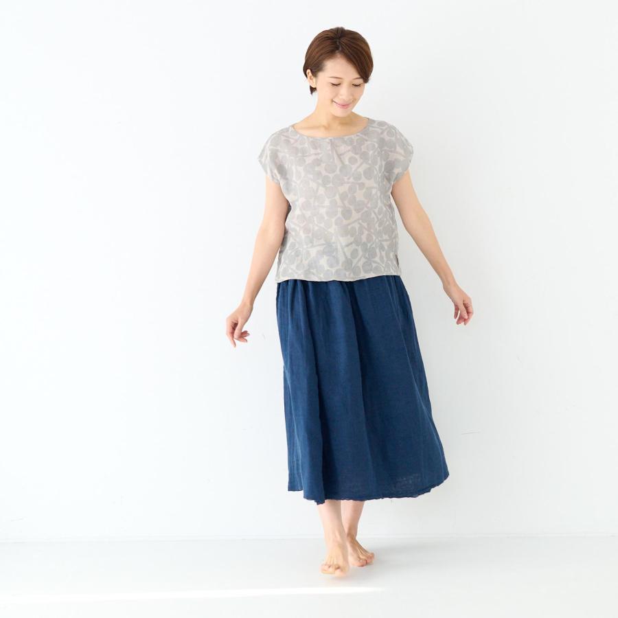 かや キノミ フレンチスリーブ 総柄 トップス 春 夏 涼しい 綿素材 綿 