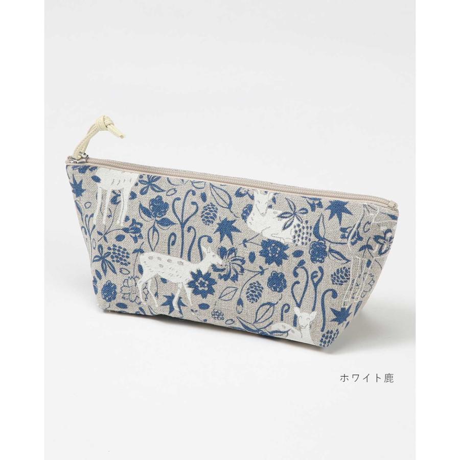 森の鹿 三角ポーチ 軽い おしゃれ 麻 リネン 旅行 仕分け ポーチ 化粧