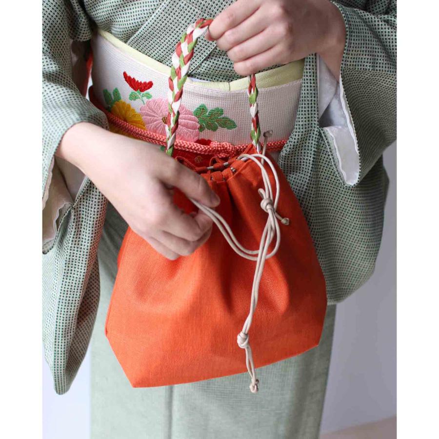 三つ編み 巾着バッグ 巾着 バッグ 日本製 浴衣 きんちゃく 手織 麻