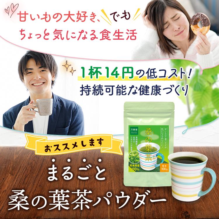 桑の葉茶 パウダー 100g 国産 粉末 桑茶 効能 青汁 くわ茶 糖質 無農薬 栽培 熊本県産 カフェインレス ダイエット｜bansyodo1｜02