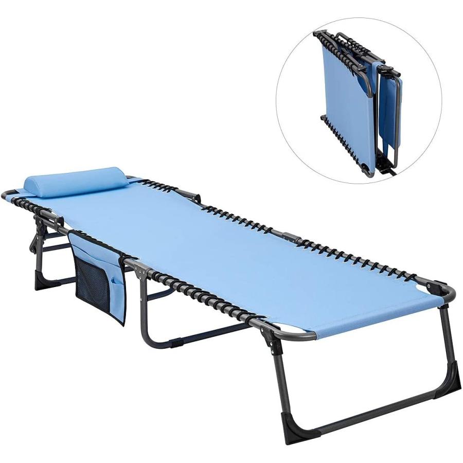 サマーベッド 玄関 折りたたみベッド テスリン アウトドア キャンプ サマーベッド リクライニングチェア ビーチベッド 4段階調整 日焼け止め リクライニングチェア ベッド コット Wejoy