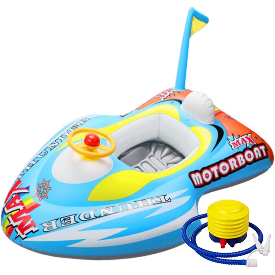 Mercs X 浮き輪 子ども浮き輪 うきわ 浮輪 足入れタイプ 車の形 水泳リング ハンドル付き 空気入れ フットポンプ付属 ブルー色 夏の日 水遊 海外限定