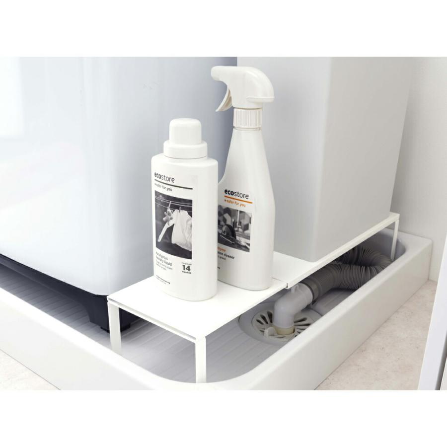 伸縮洗濯機排水口上ラック プレート plate 山崎実業 おしゃれ かわいい シェルフ 棚 ラック plate 棚 洗剤 ゴミ箱置き 白 ホース 排水口 隠す ホワイト 4969 | 山崎実業